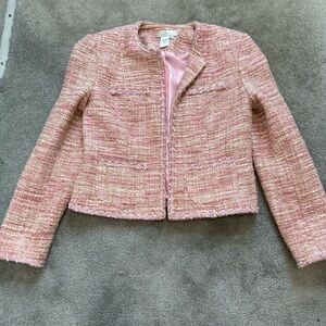 Vintage 60s Spiegel Pink Bouclé Tweed Collarless Blazer